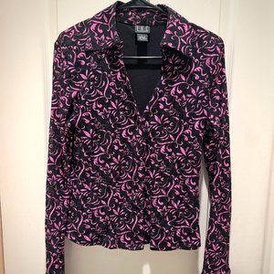 INC. Black & Fuschia Lace Long Sleeve Blouse Top Size Large